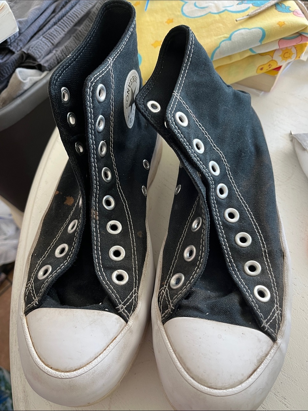 Converse Black High-Top Platform Canvas Sneakers Rugged Retro Size 9